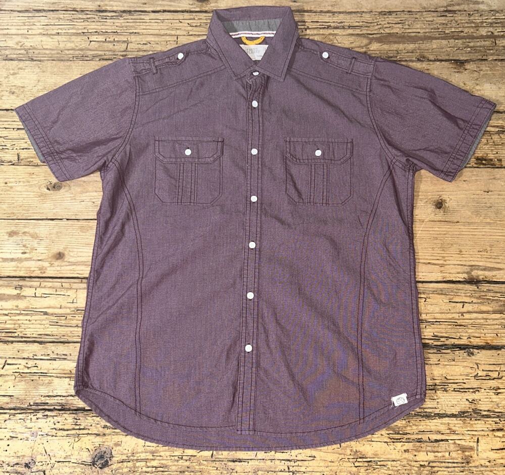 Free Planet Men’s Size L Maroon Short Sleeve Button Down Cargo Shirt